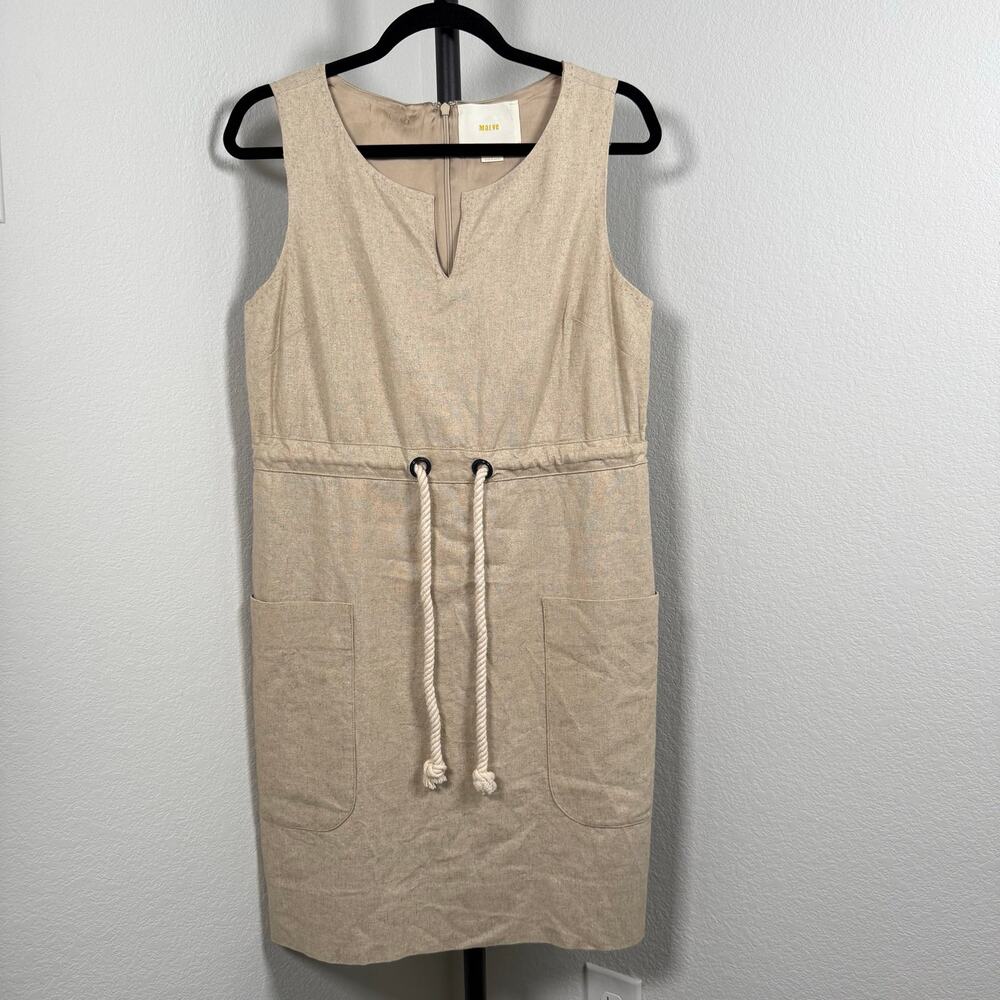 Anthropologie Maeve linen flaxen rope sleeveless dress drawstring waist size 6